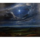 Robert Dumont-Smith (1908-1994) British. Sheep Gazing at a Star with a Rolling Landscape beyond, Oil