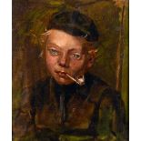 Florence Mezzara (1857-1896) French, a study of a boy smoking a pipe, oil on canvas laid down, 8"