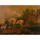 Henry Todhunter (20th century) American, a female figure with a horse and dog in a rocky river