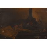 19th Century School. A Still Life Study of a Bottle on a Tabletop, Oil on Canvas, Indistinctly