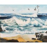 David Bellamy (20th century) British, 'Seagulls and Surf', A scene of birds flying over breaking