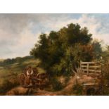 Thomas Kent Pelham (19th century) British, figure on a horse and cart in a country landscape, oil on