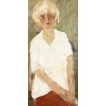 20th Century Russian School. A Study of a Young Child in a White Shirt, Oil on Canvas, 26" x 12.5"