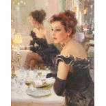 Konstantin Razumov (b.1974) Russian, 'Reflections At Dinner', signed oil on canvas 19.5" x 15.75",