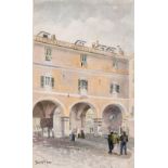 19th century continental school, figures in a piazza, watercolour, inscribed and dated 'Dec 5th