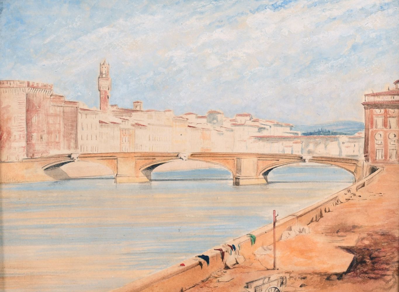 Calvert jones (1804-1877) British, "View on the Arno in Florence Showing the Ponte Santa Trinita