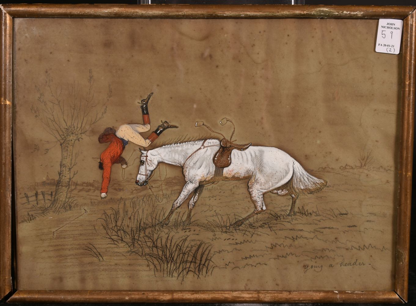 A pair of humorous 19th century pastel studies of huntsmen, each 10" x 14". Inscribed verso. - Image 4 of 5