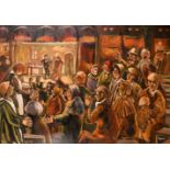 Derek Higginson (1930-2020) British, 'Theatre Scene, People Clapping to the Violin', oil on