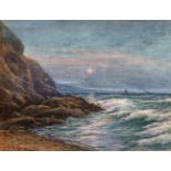 George Henry Jenkins (1843-1914) British. Coastal Scene at Sunset, Watercolour, Signed, 11" x 14.