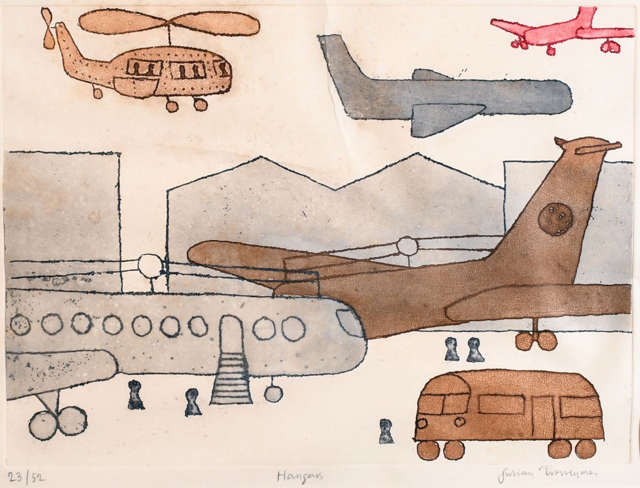 Julian Trevelyan (1910-1988) British, 'Hangars', An Airport scene, etching and aquatint, signed