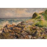 W. Cecil Dunford (1885-1969) British, view of a rocky coastline with breaking waves, watercolour,