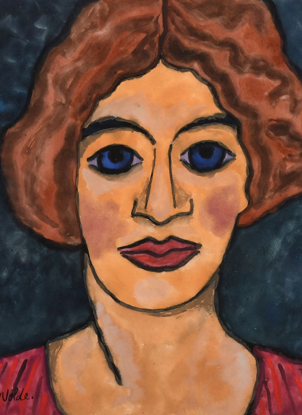 After Emil Nolde, A Portrait of a young lady, watercolour, bears signature, 14" x 10".