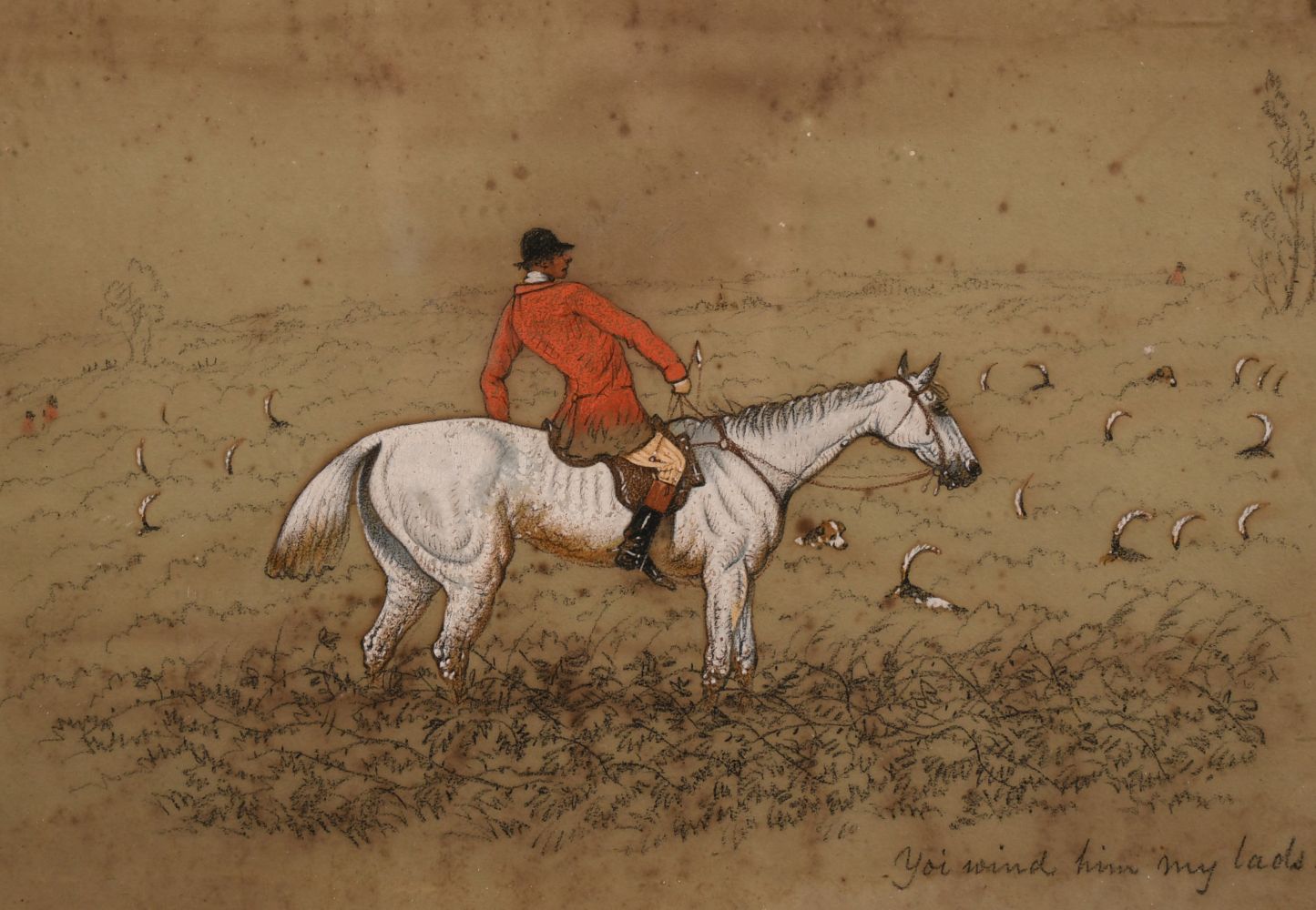 A pair of humorous 19th century pastel studies of huntsmen, each 10" x 14". Inscribed verso.