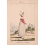 A collection of seven 19th century Swiss hand coloured prints of regional costumes, two of them