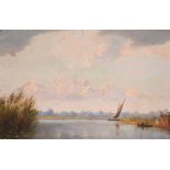 R. J. Steward (20th century) British, A scene of punters and a wherry on the Broads, oil on panel,