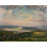 Early 20th century English school, an extensive panorama with a winding river, oil on canvas, signed