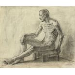 20th Century Russian School. A Study of a Seated Male Figure, Charcoal, 19" x 23".