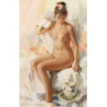 Konstantin Razumov (b.1974) Russian, 'Nude', signed oil on board 10.5" x 16", 41x27cm.