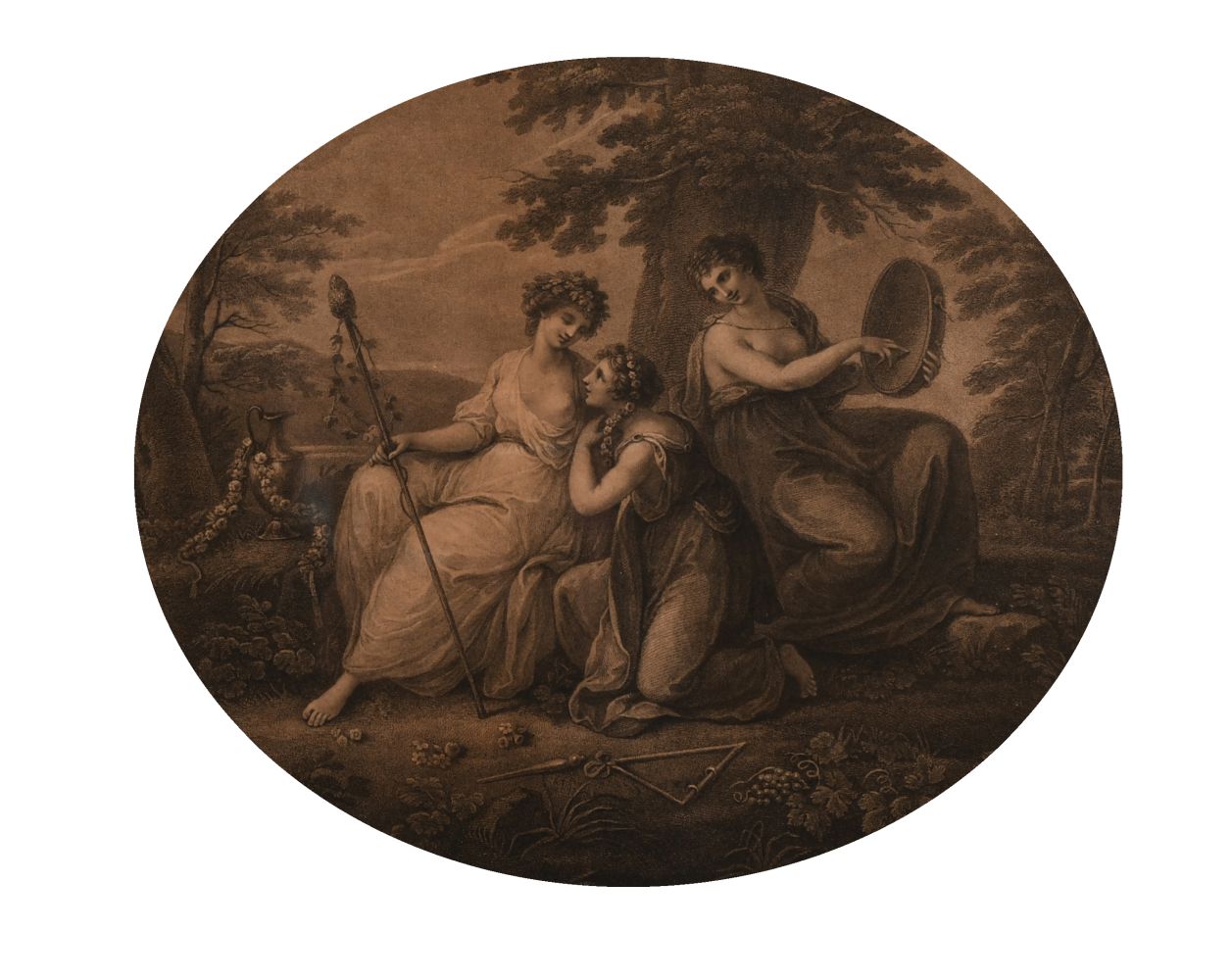 Bartolozzi after Kauffman, A scene of three maidens, 11" x 12.5".