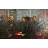 20th Century Russian School. A Scene of Lenin Commanding his Officers with a Clerk taking Notes, Oil