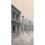 Natale Gavagnin (1851-1923) Italian, "Sunset in Piazza San Marco, Venice", watercolour, signed,