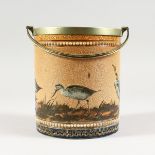 A GOOD DOULTON LAMBETH STONEWARE BISCUIT BARREL by FLORENCE E. BARLOW painted with birds. Maker F.