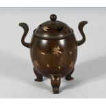 A CHINESE GOLD SPLASH CENSER AND COVER. 4.5ins high.