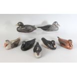 SEVEN PAINTED CARVED WOOD DECOY DUCKS.