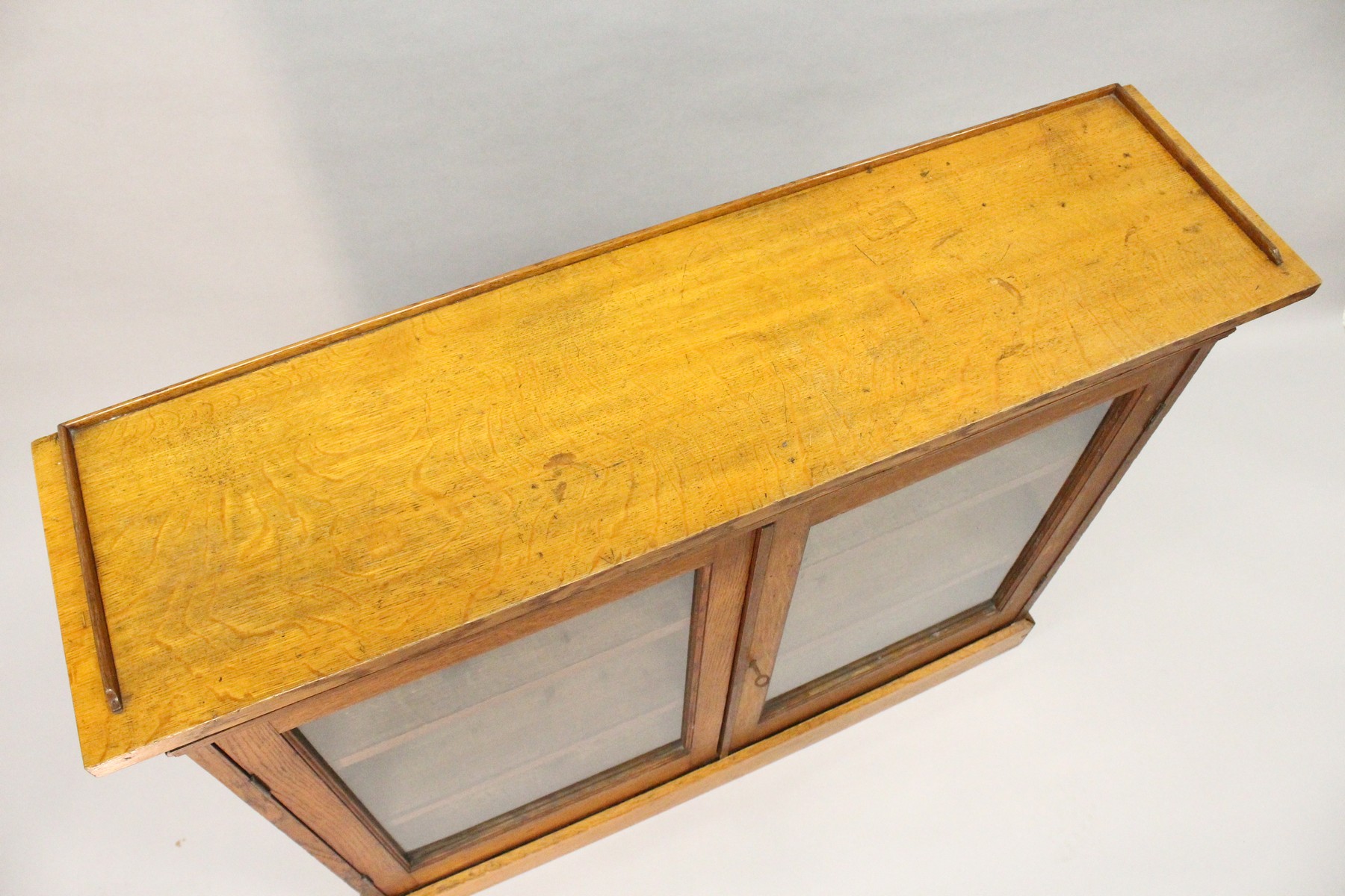 A VICTORIAN LIGHT OAK TWO-DOOR BOOKCASE, with a pair of glazed doors enclosing adjustable shelves, - Image 2 of 5