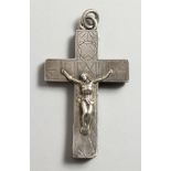 A 17TH/18TH CENTURY SILVER CRUCIFIX, mounted with the body of Christ and with engraved inscription