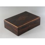 A 19TH CENTURY ROSEWOOD INLAID BOX. 12.5ins wide.