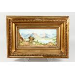 A CONTINENTAL PORCELAIN PLAQUE, mountainous river landscape, with a figure on a path, in a