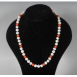 A 14CT GOLD, PEARL AND CORAL NECKLACE.