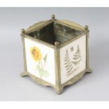 A MINTON TILE SQUARE JARDINIERE formed as four tiles with poppies, fern and butterflies, in a