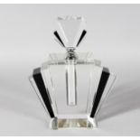 A LARGE ART DECO DESIGN BLACK FAN SHAPED SCENT BOTTLE AND STOPPER. 9.5ins high.