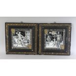 A PAIR OF FRAMED TILES "THE TALISMAN" and "THE ANTIQUARY" by Moyr Smith. 7.5ins x 7.5ins.