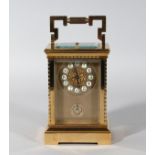 A VERY GOOD 19TH CENTURY FRENCH BRASS CARRIAGE REPEATER CLOCK. 6.5ins high.