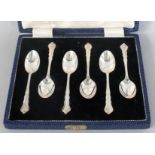 A SET OF SIX CASED MAPPIN & WEBB SILVER COFFEE SPOONS. Sheffield 1938.