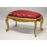 A GOOD GILT RED PADDED TOP WINDOW SEAT. 40ins long.