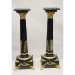 A VERY GOOD PAIR OF MARBLE TOP PEDESTALS. 4ft 5ins high.