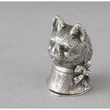 A SILVER CATS HEAD VESTA. 1.25ins.