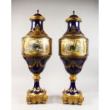 A SUPERB PAIR OF LARGE SEVRES VASES AND COVERS, with rich ormolu mounts and pineapple finials, the