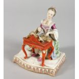 A MEISSEN PORCELAIN SENSES GROUP "sound", a young lady at a piano. Crossed swords mark in blue. 5ins
