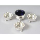 SEVEN VARIOUS SILVER SALTS, some with sapphire blue liners.