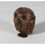 A BRONZE OWL INKWELL. 3ins high.