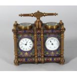 A CLOISONNE ENAMEL DOUBLE CLOCK AND BAROMETER. 5.5ins high.