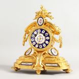 A GOOD LOUIS XVI DESIGN GILT METAL AND PORCELAIN CLOCK, stamped H.T. BREVET, 10 PH MOUREY 62, with
