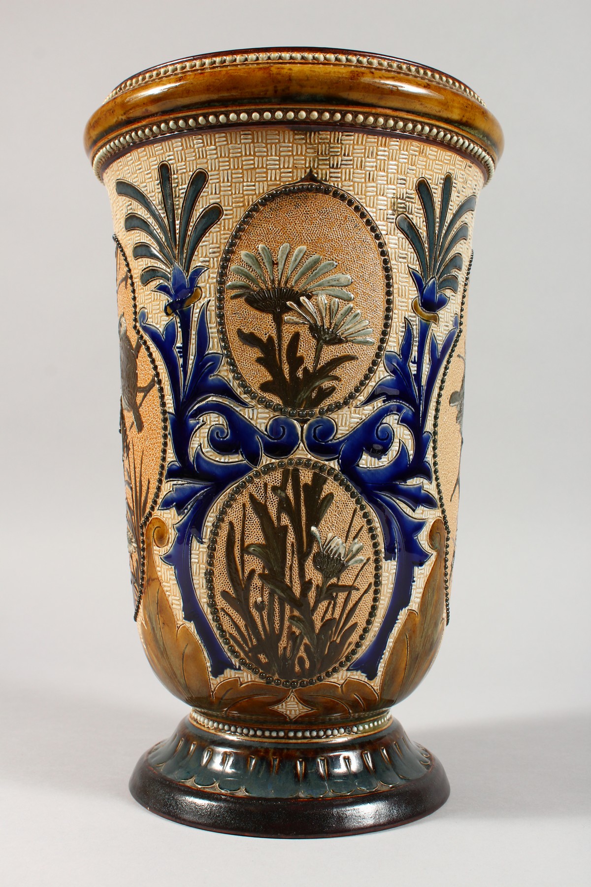 A SUPERB LARGE DOULTON LAMBETH STONEWARE VASE by FLORENCE E. BARLOW decorated with panels of - Image 8 of 25