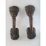 A LARGE PAIR OF BRONZE DOOR HANDLES. 11ins long.