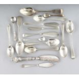 A BAG OF SUNDRY SILVER CUTLERY, mostly teaspoons. Weight 7ozs.
